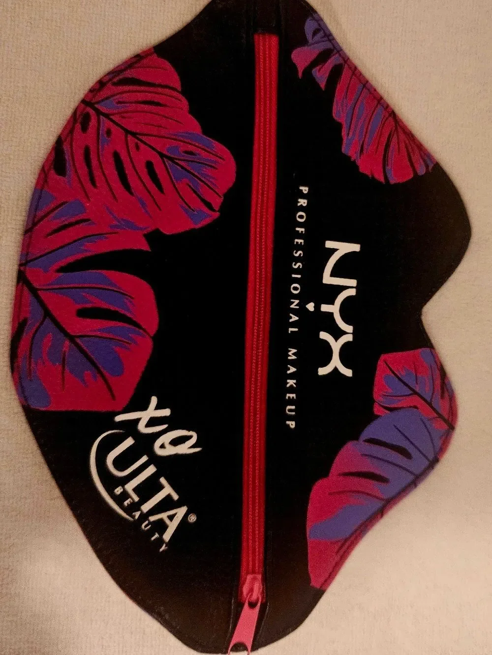 NYX Black Cosmetic Bag with Pink and Purple Leaf Print